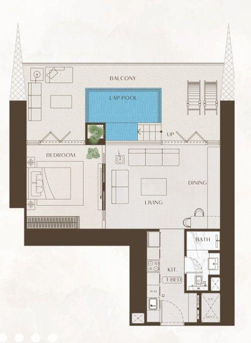 Floor plan 1BR+Pool